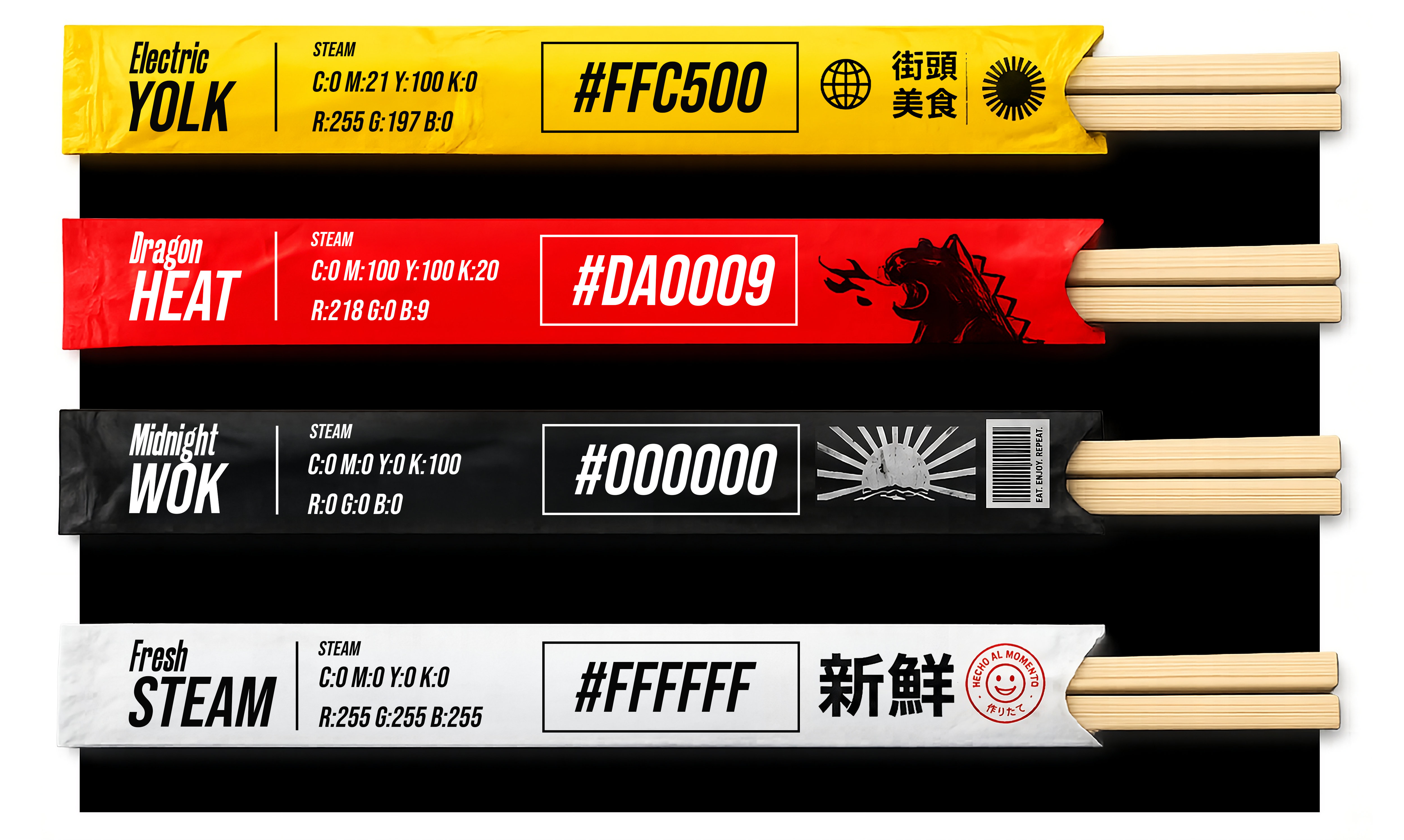 OKIO color system — Yellow, Red, Black, White